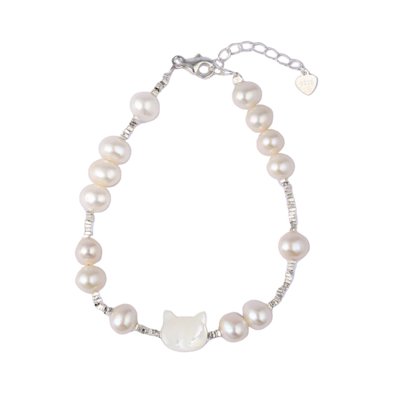 Natural Pearl Cat S925 Sterling Silver Bracelet