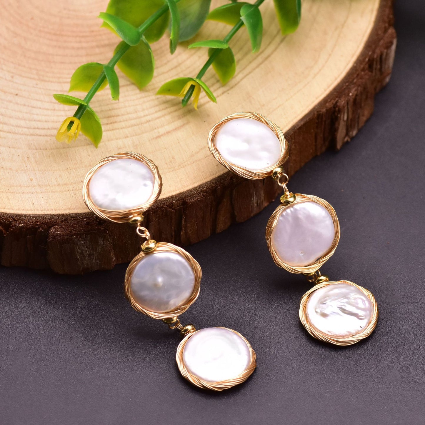 Natural Cultured Baroque Button Pearl Earrings