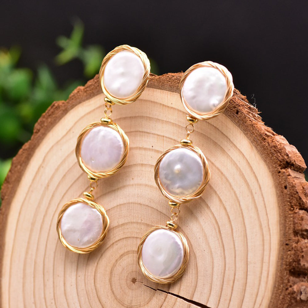 Natural Cultured Baroque Button Pearl Earrings