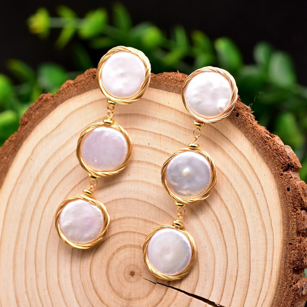 Natural Cultured Baroque Button Pearl Earrings