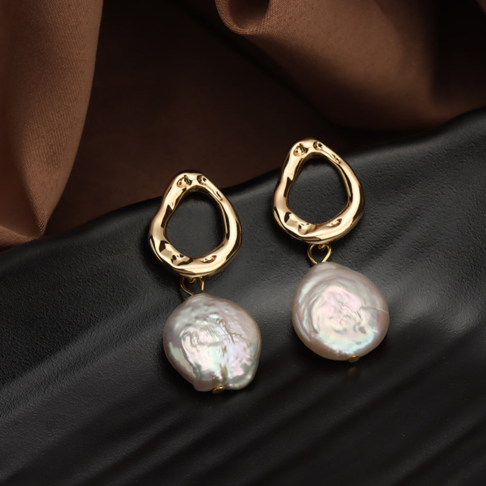 Vintage Natural Cultured Baroque Button Pearl S925 Earrings