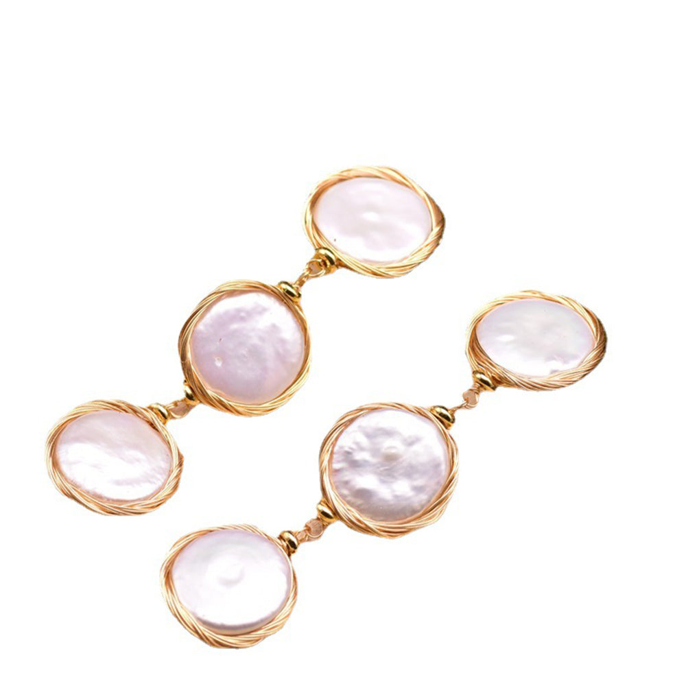 Natural Cultured Baroque Button Pearl Earrings