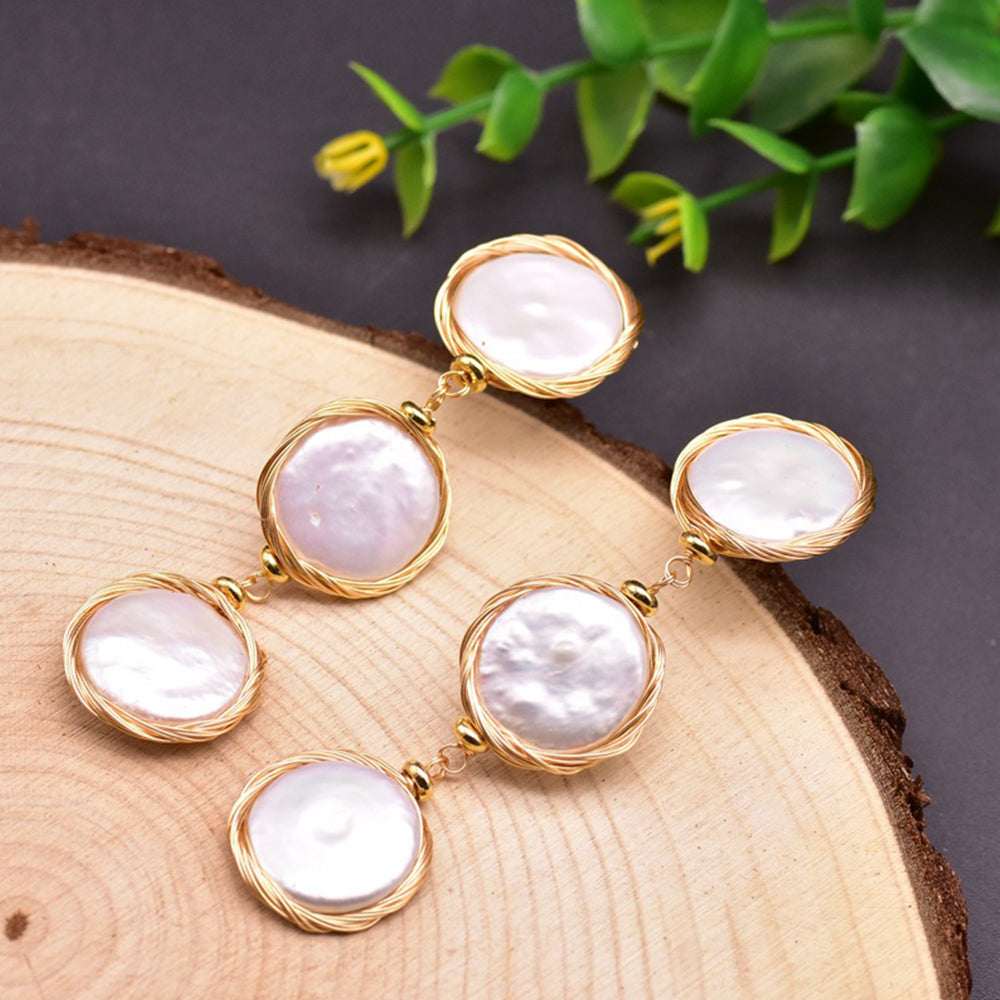 Natural Cultured Baroque Button Pearl Earrings