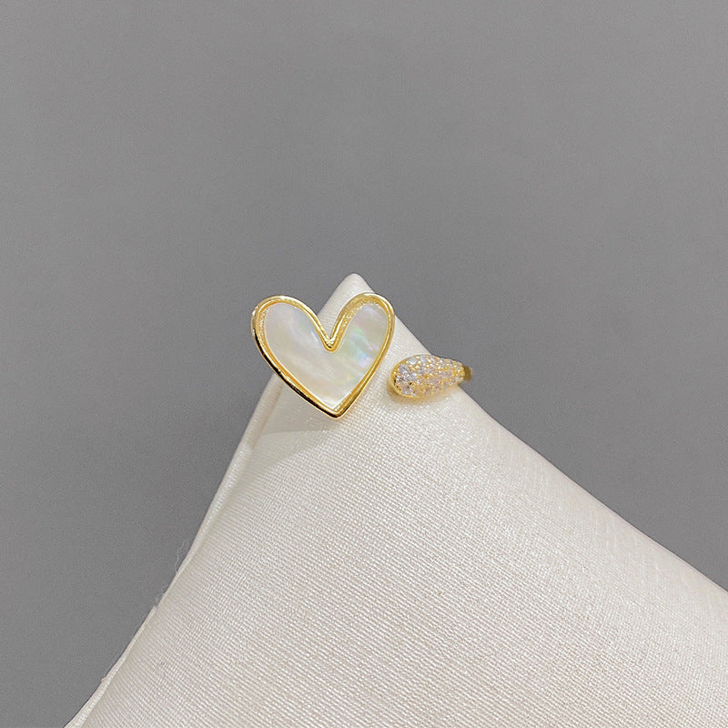 Heart & Cute Cat Tail Natural Pearl Shell Ring