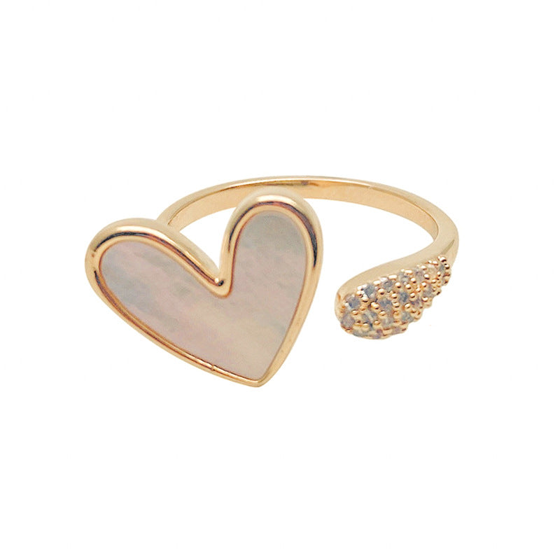 Heart & Cute Cat Tail Natural Pearl Shell Ring