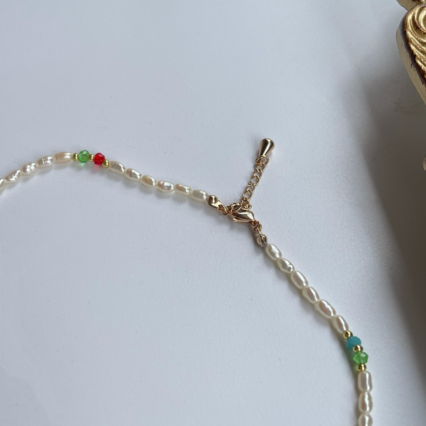 Natural Cultured Pearl Choker with Colourful Bead Handmade Match-Stackable Necklace