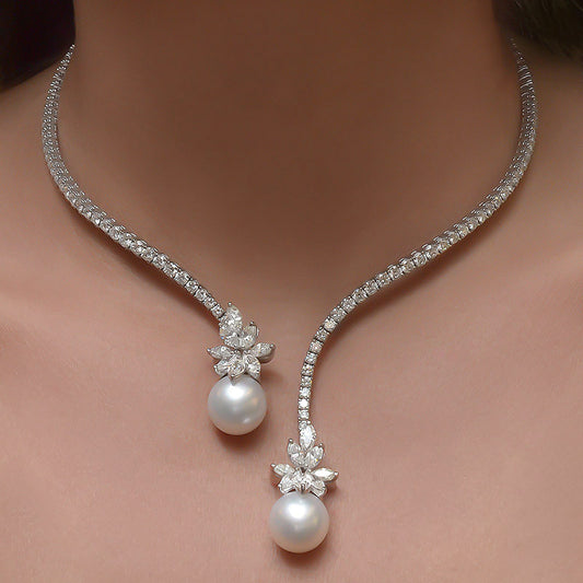 Luxury Rhinestone Choker Necklace Zircon Pearl Necklace