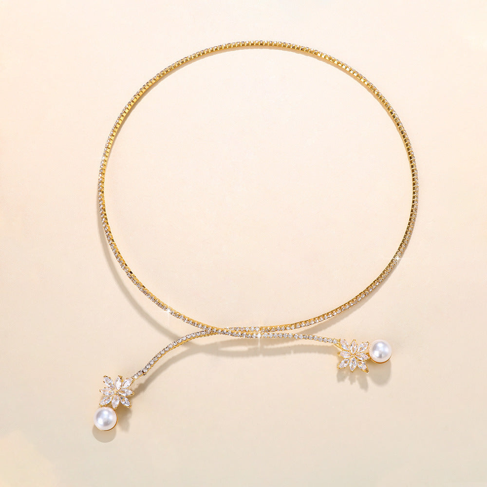 Luxury Rhinestone Choker Necklace Zircon Pearl Necklace